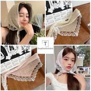 Khăn Tam Giác, Khăn Choàng Đầu Voan Nhiều Họa Tiết Ren Hoa Nhiều Màu Xinh Choàng Đầu Thời Trang Nữ Vintage Tonggkhominha