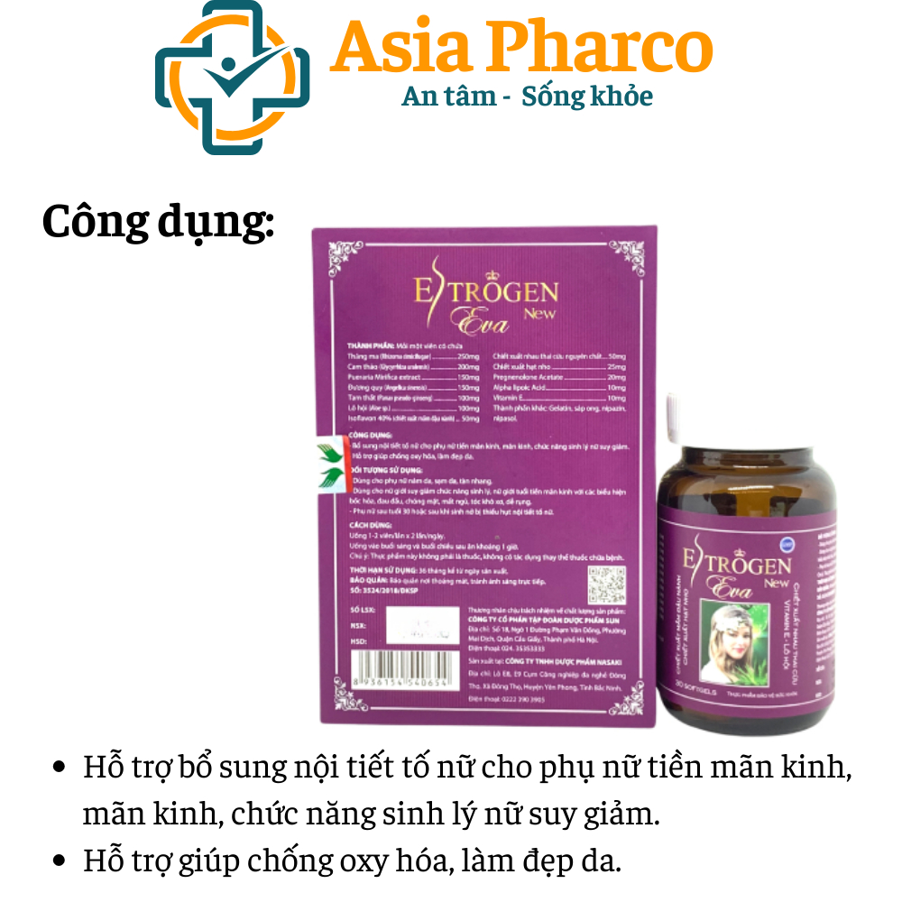 Estrogen Eva New - Khoẻ Nội Tiết, Sáng Làn Da - Hộp 30 Viên