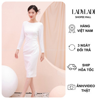 Đầm công sở dáng ôm, tay dài màu trắng sang trọng DA115