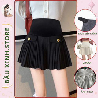 Chân Váy Bầu Xếp Li 💞FREESHIP💞 Chân Váy Xếp Ly Dáng Ngắn Có Quần Trong Siêu Đẹp Cho Mẹ Bầu  - QL6