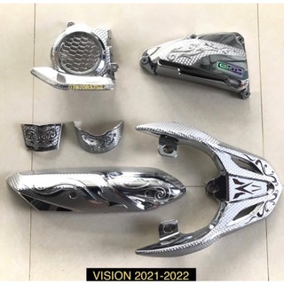 Bộ 6 món cho xe Vision đời 2021-2024 ốp cảng, che pô, pô e, quạt, mỏ dè trước sau nhựa crom xi hay carbon đen