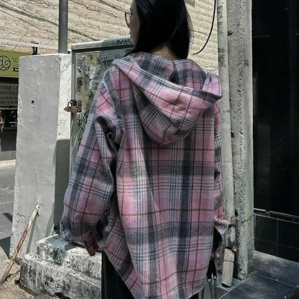 Áo khoác ngoài, áo sơ mi kẻ sọc caro Flannel tay dài có mũ form rộng nam nữ unisex | BigBuy360 - bigbuy360.vn