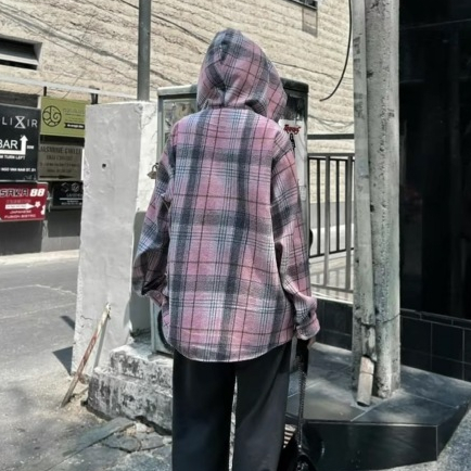 Áo khoác ngoài, áo sơ mi kẻ sọc caro Flannel tay dài có mũ form rộng nam nữ unisex | BigBuy360 - bigbuy360.vn