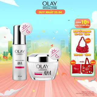 Combo 2: Kem Dưỡng Ẩm + Super Serum Sáng Da, Mờ Thâm Mụn OLAY LUMINOUS NIACINAMIDE AHA (50G + 30ML)