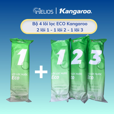 Bộ 4 lõi lọc thô Kangaroo ECO gồm 2 lõi 1 + 1 lõi 2 + 1 lõi 3 dùng cho máy lọc nước RO có 3 cốc lọc 10inch