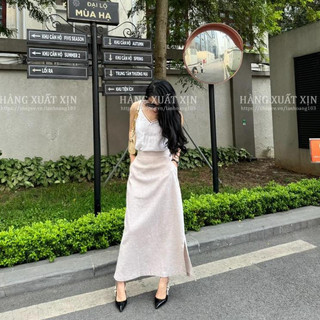 Chân váy midi Sho Jo vải linen cạp chun sau nhiều màu