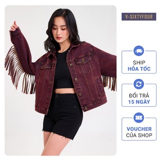 Áo Khoác Denim Nữ Dáng Rộng Tua Rua. Mulberry Washed Denim Jacket With Fringed V-SIXTYFOUR - 122WD1044A5590