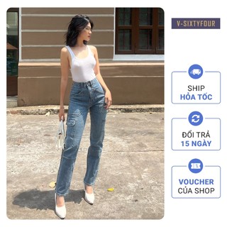 Quần Jeans Nữ Túi Hộp Dáng Suông - Cargo Pants Straight Jeans V-SIXTYFOUR - 122WD1083A3950