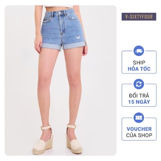 Quần Short Nữ Dáng Suông Xắn Gấu. High Waist Rolled Hem Denim Short V-SIXTYFOUR - 122WD1102F1950
