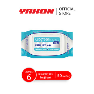 Combo 6 bao khăn ướt cồn let-green, 50 miếng/bao