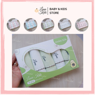 Hộp 5 Khăn sữa vải Bamboo sợi tre cao cấp thấm hút mềm mại cho bé sơ sinh - LunaKids [Ảnh thật]