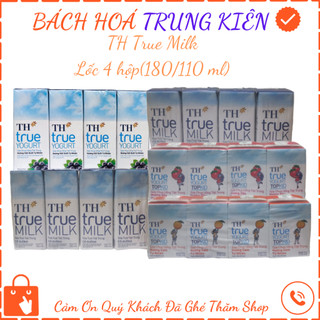 Sữa Tươi Tiệt Trùng Có Đường TH True MILK  Lốc 4 hộp các vị(180/110ml)