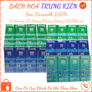 Sữa Vinamilk 100% có đường /ít đường/không đường 110ml/180ml