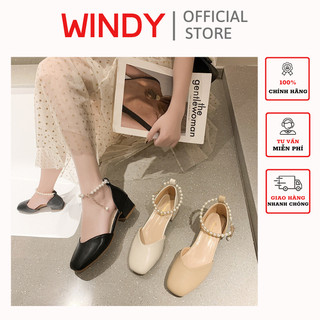 Giày cao gót windy quai ngọc trai nhân tạo gót vuông thời trang cg-0646