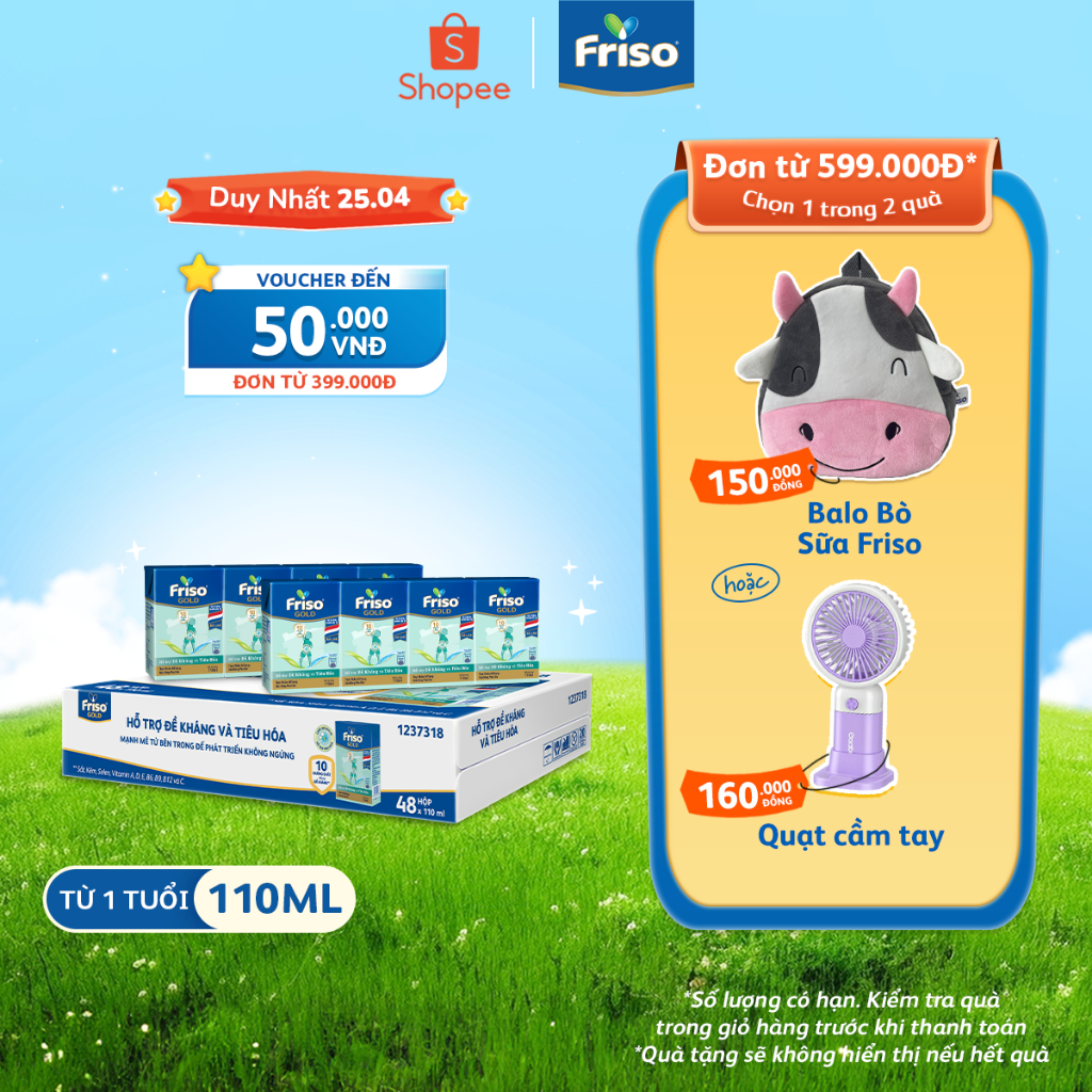 Thùng 48 hộp Sữa uống dinh dưỡng Friso Gold (110ml/hộp)