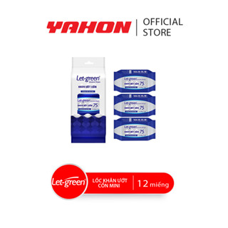 Lốc Khăn Giấy Ướt Có Cồn Mini Let-Green, 12 Miếng/Gói, 3 Gói/Lốc