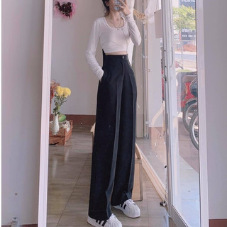 MALL_Quần ống rộng suông nữ, quần công sở nữ dáng dài cạp cao 1 khuy may kỹ mới phù hợp với nhiều hoàn cảnh, dễ phối đồ