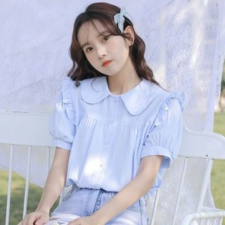 Áo sơ mi nữ tay ngắn, áo sơ mi cổ sen viền bèo vintage by Cimie Closet