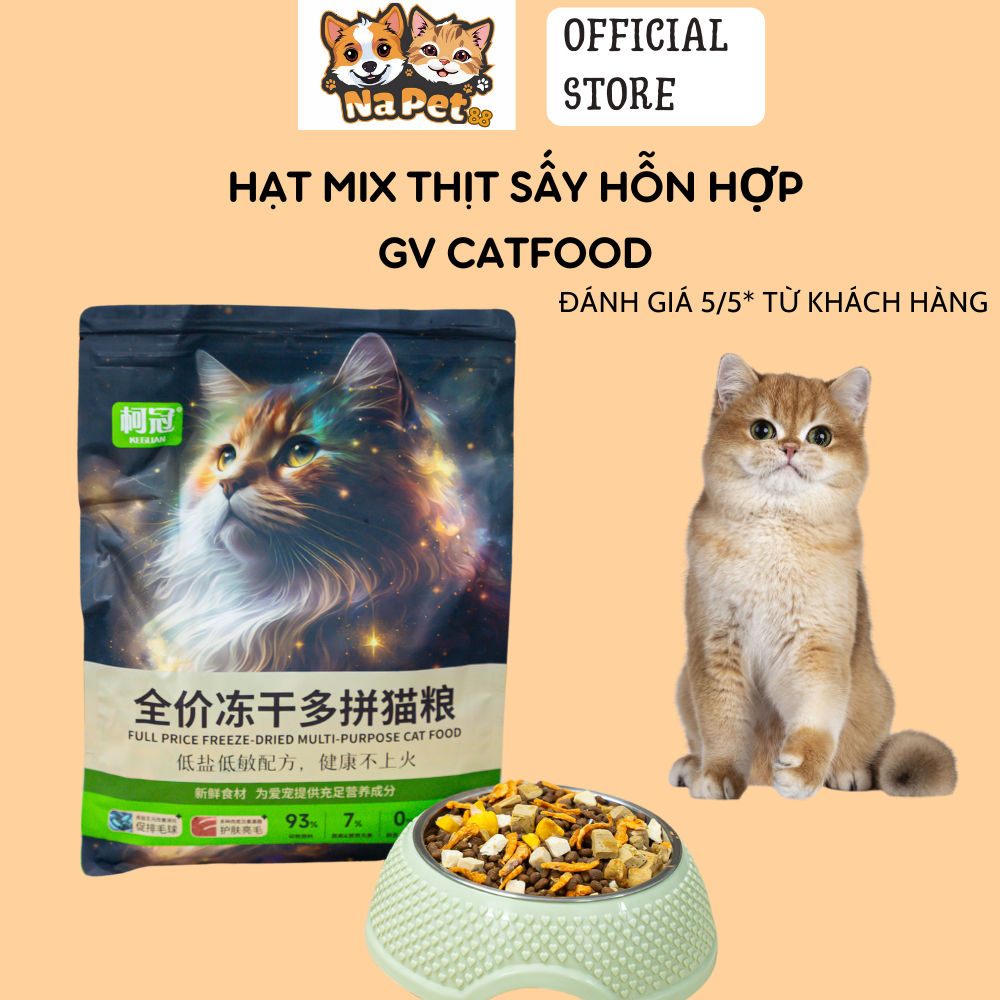 Thức ăn cho mèo GV CatFood Box Pets hạt cho mèo thịt sấy hỗn hợp gói chiết 500g 2.5kg cho mèo biếng ăn