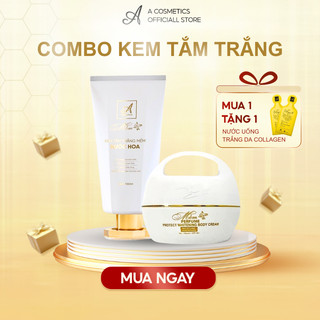 Combo Kem tắm trắng mềm nước hoa 150ml + Kem body mềm nước hoa Acosmetics 150g, Combo kích trắng da body cấp tốc