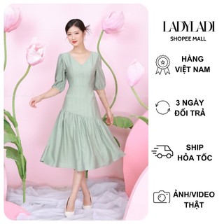 Đầm cổ v tay lỡ ladi tùng nhún chéo da083