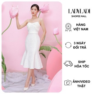 Đầm 2 dây dự tiệc Ladi Fashion cup ngực màu trắng chất mềm mại không nhăn DH033