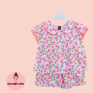 Bộ lanh đùi bé gái, bộ tole bé gái kem baby shop, vải tole lanh hai da mềm mát