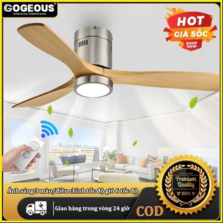 GOGEOUS Quạt trần đèn,quạt 3 cánh trang trí chung cư trần nhà thấp phòng khách quạt trần DC Động cơ