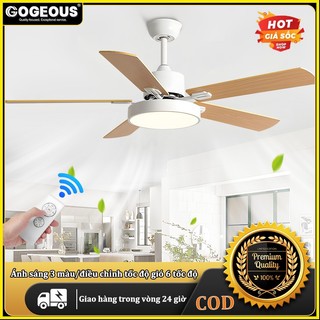 GOGEOUS quạt trần đèn led 5 Cánh 6 Cấp Độ Gió Điều Khiển Từ Xa Hẹn Giờ Quạt trần đèn phòng khách