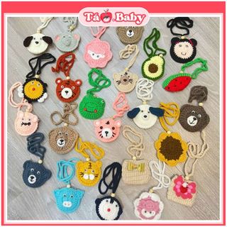 Túi đựng tỏi cho bé bằng len handmade có dây đeo trẻ sơ sinh hình hoa quả thú tránh gió và vía siêu cute AT01