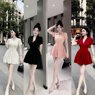 Váy body cổ đức tay cộc dáng xoè kèm quần chất tăm cực đẹp, cực xinh Dày Đẹp Sang Chảnh Trẻ Trung Hack Tuổi L1