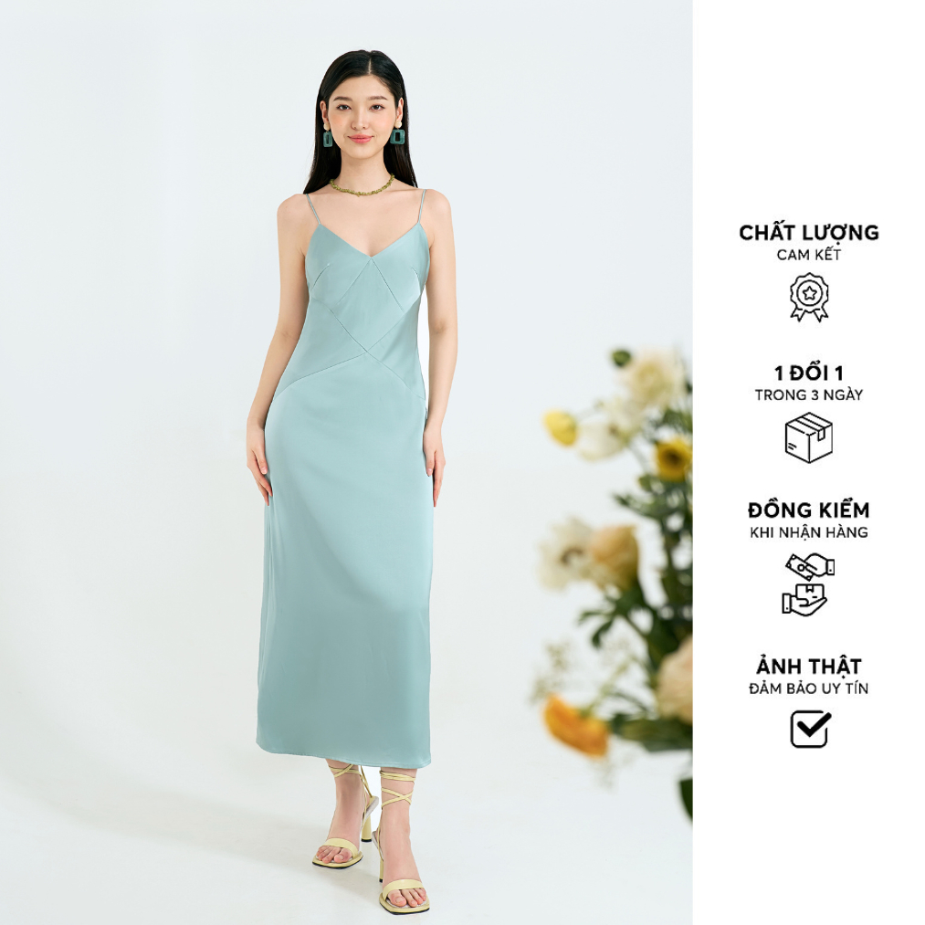 Đầm 2 dây Sleeveless dresses satin cắt xếp 313DR6003 màu ADORE DRESS