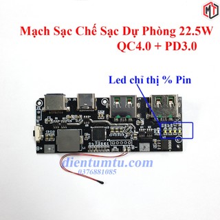 Mạch chế sạc dự phòng 22.5w qc4.0 + pd3.0 cổng usb micro / type-c có tích hợp mạch bảo vệ pin 18650