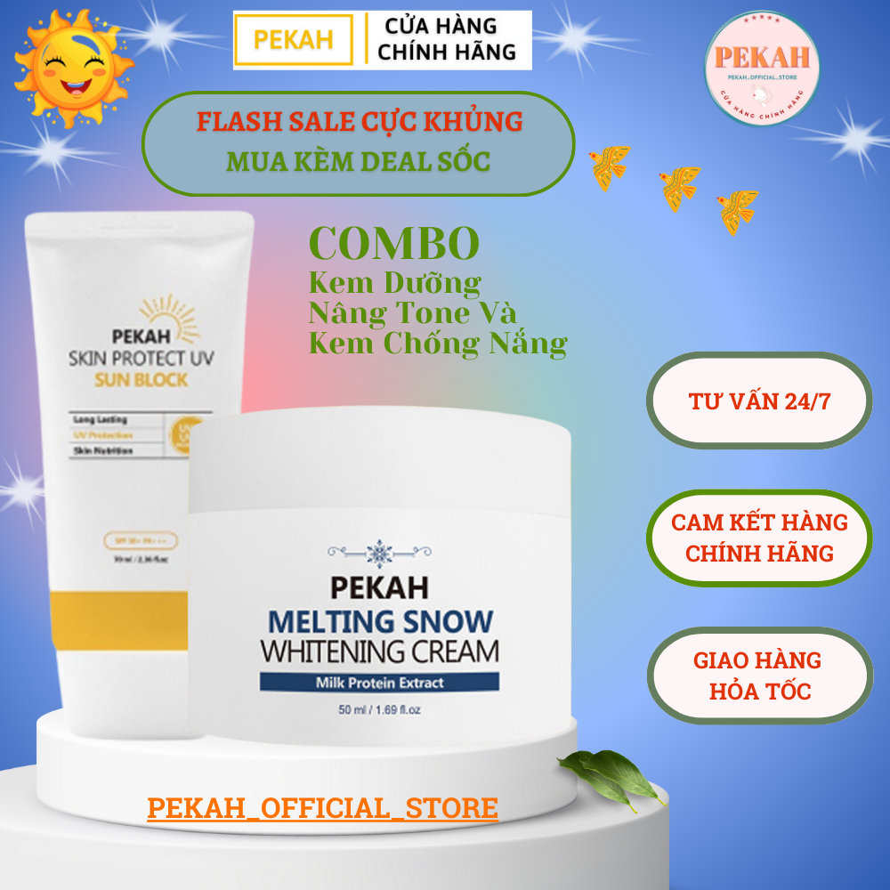 Combo Kem Dưỡng Trắng Pekah Whitening Cream &amp; Kem Chống Nắng Pekah Sun Block 70ml