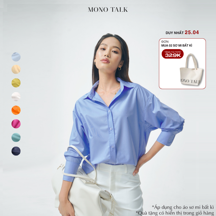 Áo sơ mi nữ MONOTALK dài tay dáng oversized nhiều màu T10001FT