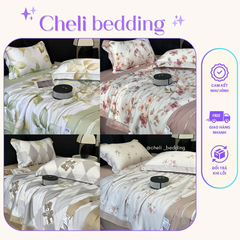 Bộ Chăn Ga Gối Lụa Tencel 120s  4 Món Chăn Trần Bông - Bộ Ga Lụa Tencel Tơ Tằm Nhập Khẩu - Bộ Chăn G