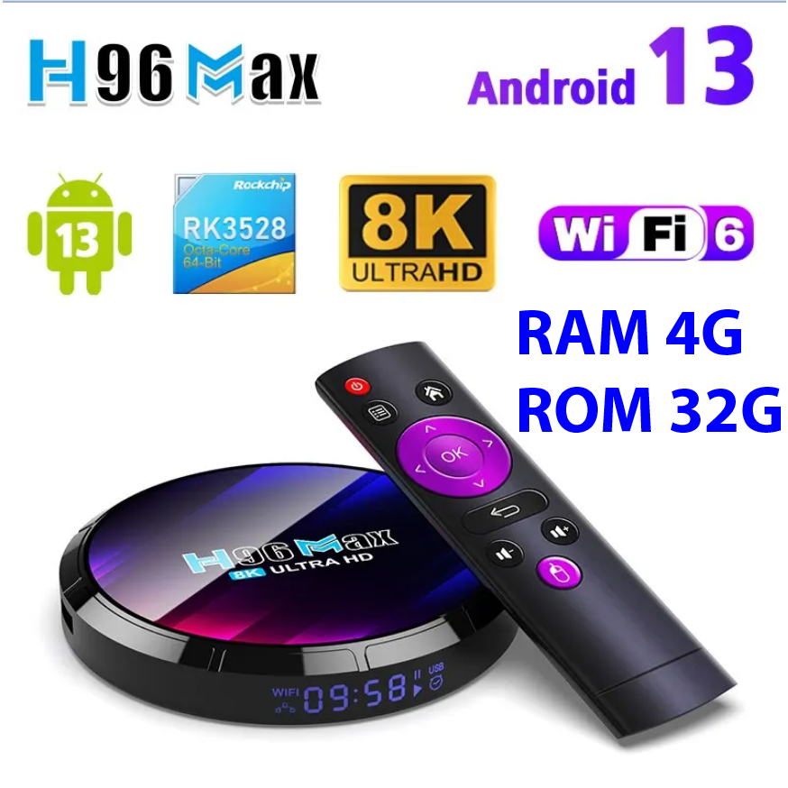 Android 13 TV BOX H96 MAX RK3528 RAM 4G ROM 32G 8K ứng dụng xem truyền hình miễn phí