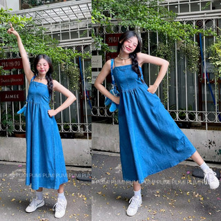 [SHOPPUMI] Đầm jean 2s lưng chun sau nhiều màu freesize Pumi 15816
