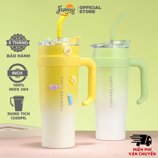 Bình nước giữ nhiệt màu Pastel 1200ml chất liệu inox 304 tặng kèm ống hút, Sticker 3D và tay cầm tiện lợi BN29