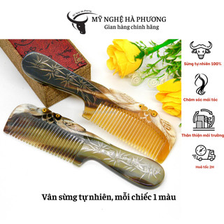 Lược sừng chạm đôi chim Bồ câu tách thân trúc mềm mại, quà tặng Thủ công mỹ nghệ ý nghĩa