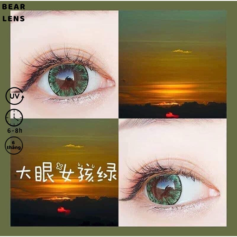 BEAR LENS 1 CẶP Kính Áp Tròng Mẫu Xanh Lá Mắt Mèo Tommy Shimmer