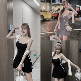 [xả kho] Set đầm 2 dây A kèm khăn