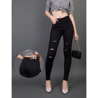 Quần Jean Đen Tuyền Skinny Jean Phom Ôm Lưng Cao, Rách 5 Đường Dành Cho BigSize 2707
