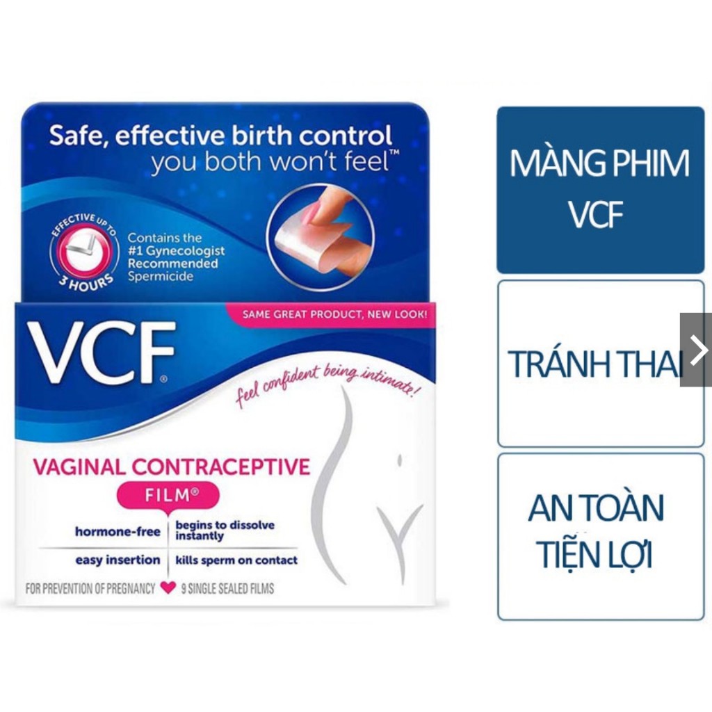 Màng phim tránh thai VCF sử dụng quan hệ trần tự nhiên cao cấp hộp 9 miếng ( Có bán lẻ ) ( Chính Hãng USA )