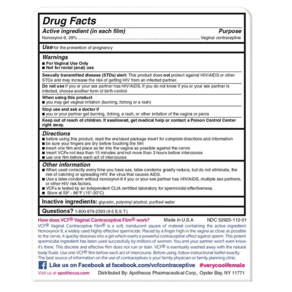 Màng phim tránh thai VCF sử dụng quan hệ trần tự nhiên cao cấp hộp 9 miếng ( Có bán lẻ ) ( Chính Hãng USA )