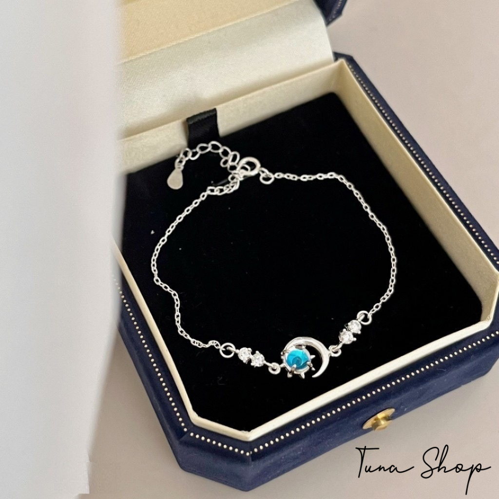 Lắc tay Bạc nữ nhật nguyệt gắn đá Moontone đổi màu cao cấp, Vòng tay bạc nữ đá mặt trăng TUNA SILVER, CAM KẾT CHUẨN BẠC