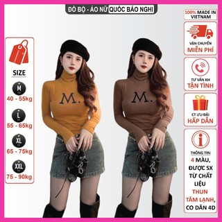 Áo Thun Nữ 4 Màu Tay Dài Cổ Ống In Chữ M Trước Ngực Chất Thun Gân Tăm Lạnh Co Giãn 4D 174500 (Full-size 40 – 85Kg)