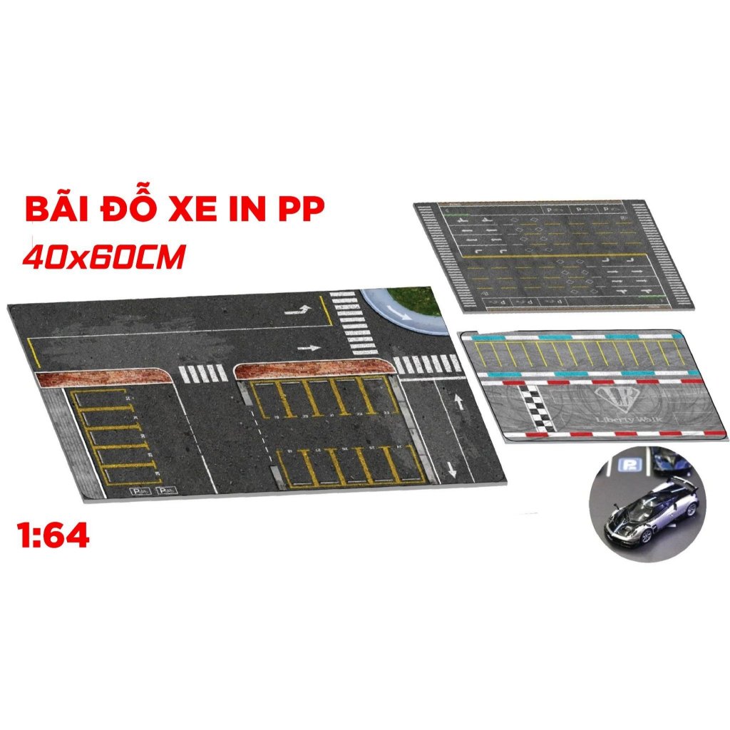 Diorama đường cao tốc nhiều làn xe, bãi đậu xe in PP cán mờ chống nước bụi bẩn dành cho xe mô hình 1