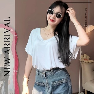 Áo Thun Thụng Trơn Basic Cổ Tim Ngắn Tay Basic From Rộng