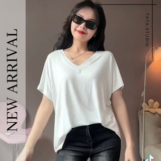 Áo Thun Thụng Trơn Basic Cổ Tim Ngắn Tay Basic From Rộng